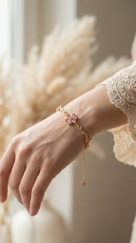 Pink Crystal Cluster Flower Bracelet