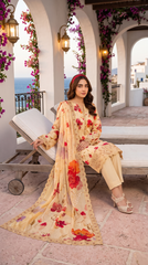 Amina B by M Riaz Arts Gul Dozy 02 Vol-505 Article-01 Cream Red Floral Embroidered 3 Piece Unstitched Lawn Suit