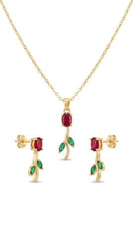 Red & Green Tulip Jewelry Set