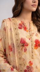Amina B by M Riaz Arts Gul Dozy 02 Vol-505 Article-01 Cream Red Floral Embroidered 3 Piece Unstitched Lawn Suit