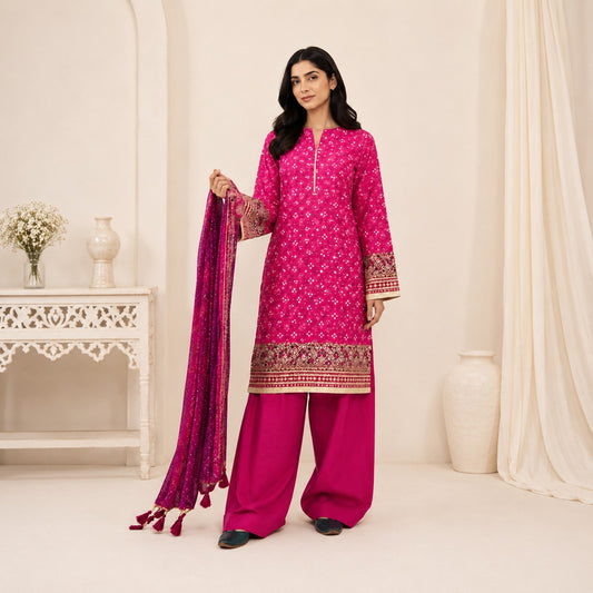 Kayseria Unstitched Hot Pink Bandhani Printed Lawn 3-Piece Suit | Summer 2026
