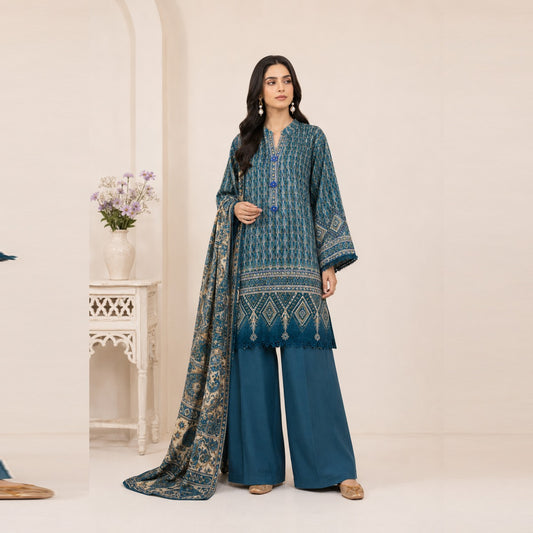 Bonanza Satrangi KAI Teal Blue Geometric Printed Lawn 3-Piece Suit | Summer 2026