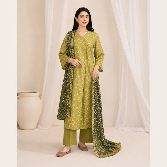 Kayseria Unstitched Olive Green Bandhani Printed Lawn 3-Piece Suit | Summer 2026