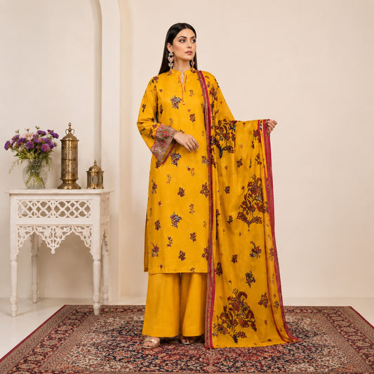 Nishat Unstitched Mustard Yellow Floral Printed Lawn 3-Piece Suit | Summer 2026