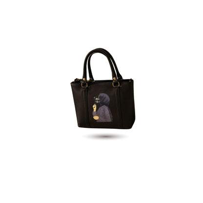 Rashida Luxe Black Hijabi Art Mini Tote Bag with Strap | Women Handbag Pakistan