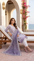 Bin Saeed White Floral Navy Chevron Lawn Suit