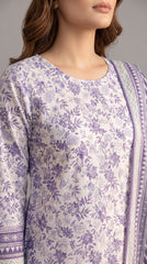 Bin Saeed White Floral Navy Chevron Lawn Suit
