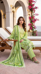 Meeraki by Laiba Collection Vol-717 Art-03 Lime Green Floral 2 Piece Unstitched Premium Lawn Suit | Digital Print Embroidery Shirt with Milky Lace Dupatta