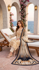 Gull-e-Rukh Silsla Book #691 Cream Gold Embellished 3 Piece Unstitched Festive Lawn Suit | Printed Slub Lawn Front with Lace Work Dupatta & Comfort Trouser