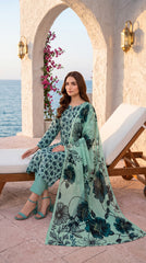 M Line Sea Green Floral Lawn Suit