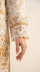 Gull-e-Rukh Silsla Book #691 Cream Gold Embellished 3 Piece Unstitched Festive Lawn Suit | Printed Slub Lawn Front with Lace Work Dupatta & Comfort Trouser