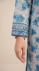 M Line Grey Blue Rose Print Lawn Suit