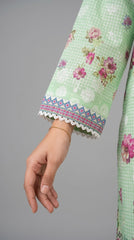 Laiba Collection Vol-735 Mint Green Floral 3 Piece Unstitched Premium Lawn Suit Art-06 | Digital Print Embroidery Shirt with Milky Lace Dupatta