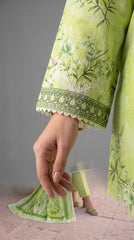 Meeraki by Laiba Collection Vol-717 Art-03 Lime Green Floral 2 Piece Unstitched Premium Lawn Suit | Digital Print Embroidery Shirt with Milky Lace Dupatta
