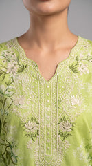 Meeraki by Laiba Collection Vol-717 Art-03 Lime Green Floral 2 Piece Unstitched Premium Lawn Suit | Digital Print Embroidery Shirt with Milky Lace Dupatta