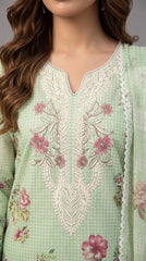 Laiba Collection Vol-735 Mint Green Floral 3 Piece Unstitched Premium Lawn Suit Art-06 | Digital Print Embroidery Shirt with Milky Lace Dupatta