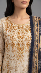 Gull-e-Rukh Silsla Book #691 Cream Gold Embellished 3 Piece Unstitched Festive Lawn Suit | Printed Slub Lawn Front with Lace Work Dupatta & Comfort Trouser