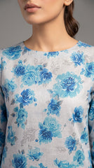 M Line Grey Blue Rose Print Lawn Suit