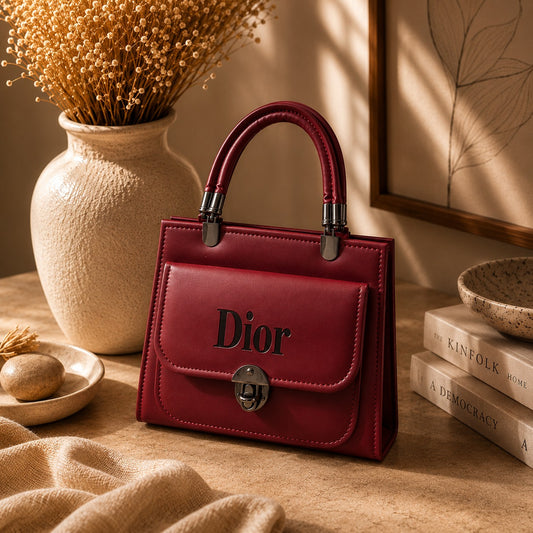 Rashida Luxe Maroon Structured Mini Top Handle Bag with Strap | Women Handbag Pakistan