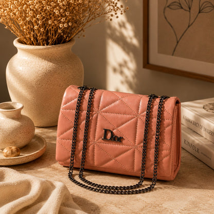 Rashida Luxe Peach Quilted Chain Shoulder Bag | Women Handbag Pakistan