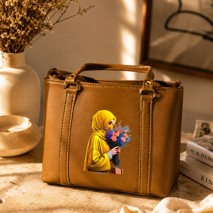 Rashida Luxe Mustard Hijabi Art Shoulder Tote Bag with Strap | Women Handbag Pakistan