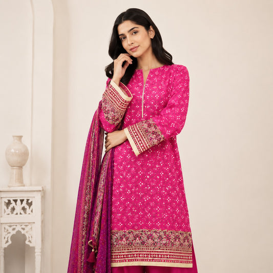 Kayseria Unstitched Hot Pink Bandhani Printed Lawn 3-Piece Suit | Summer 2026