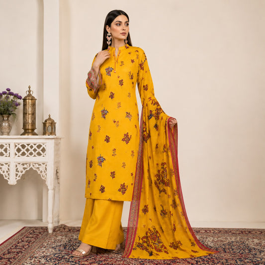 Nishat Unstitched Mustard Yellow Floral Printed Lawn 3-Piece Suit | Summer 2026
