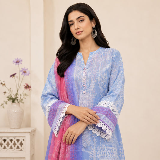 Bonanza Satrangi KAI Sky Blue Floral Printed Lawn 3-Piece Suit | Summer 2026