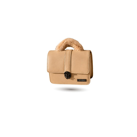 Beige Fur Handle Mini Handbag