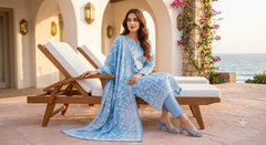 Nishat Sky Blue Floral Print Lawn Suit