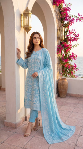 Nishat Sky Blue Floral Print Lawn Suit
