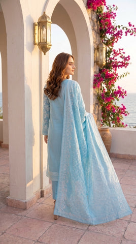 Nishat Sky Blue Floral Print Lawn Suit