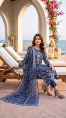 Bin Saeed Navy Blue Floral Geometric Lawn Suit
