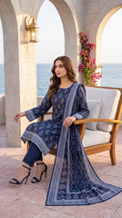 Bin Saeed Navy Blue Ethnic Print Lawn Suit