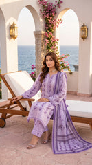 Print Kari by Noor Fatima Vol-1572 Lavender 3 Piece Unstitched Premium Lawn Suit | Daman Lace Embroidered Shirt with Digital Printed Dupatta & Trouser