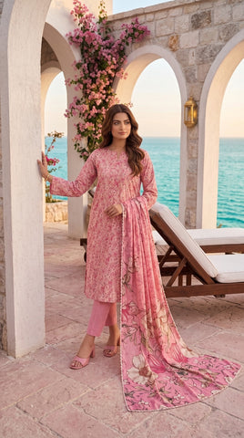 M Line Pink Floral Lawn Suit