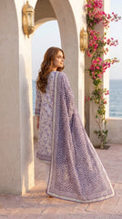 Bin Saeed White Floral Navy Chevron Lawn Suit