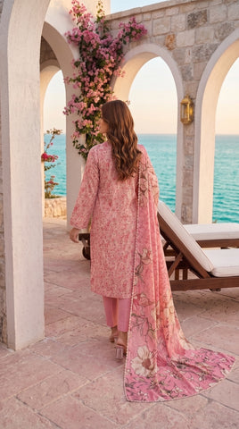 M Line Pink Floral Lawn Suit